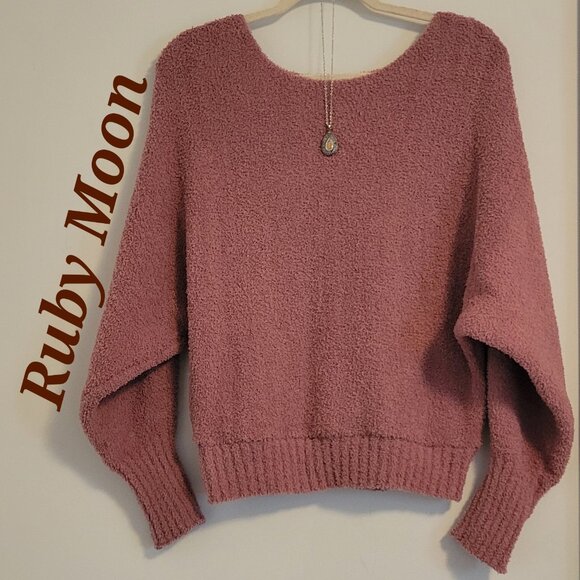 Ruby Moon Pretty Dusty Rose Dolman Batwing Sleeve Knit Oversized Soft Sweater. S - Picture 1 of 6
